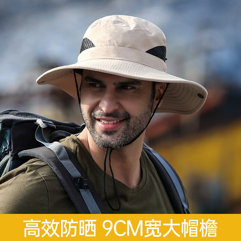 Men's Panama Hat Fisherman Hat Outdoor Breathable Mesh Hiking Hats 9CM Wide Brim Anti-UV Sun Hat Bucket Hat Mountaineering Caps