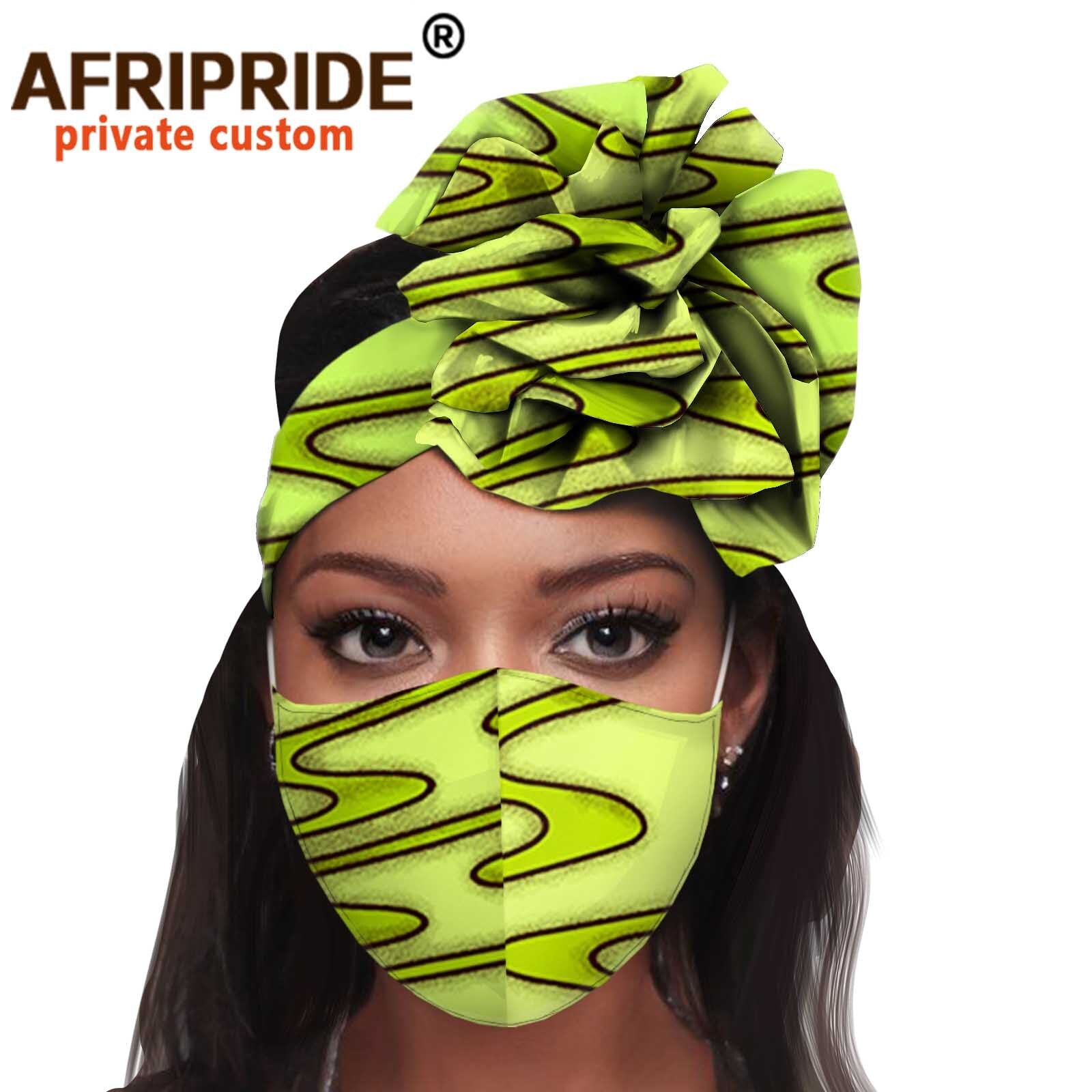 African 2 Piece for Women Headband Headwear Floral Turban Head Scarf Ladies Head Wrap Hair Accessories Match Print Mask A20H015