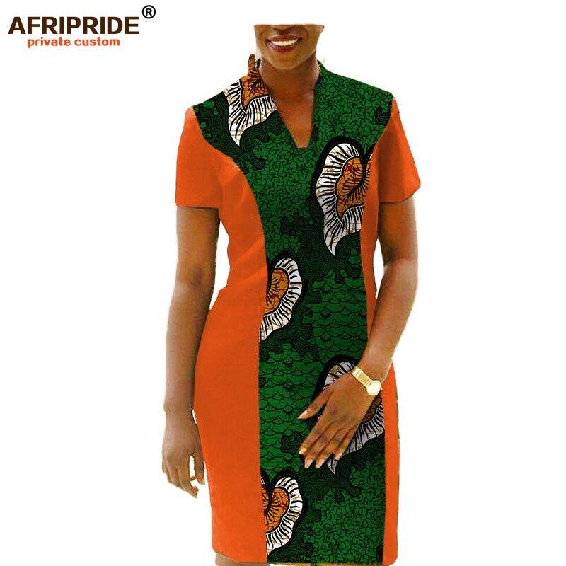 plus size african women dress AFRIPRIDE private custom short sleeve knee-length casual fall dress pure cotton linings A722557 - Surprise store