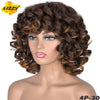 Short Hair Afro Curly Wig With Bangs Loose Synthetic Cosplay Fluffy Shoulder Length Natural Wigs For Black Women Dark Brown 14