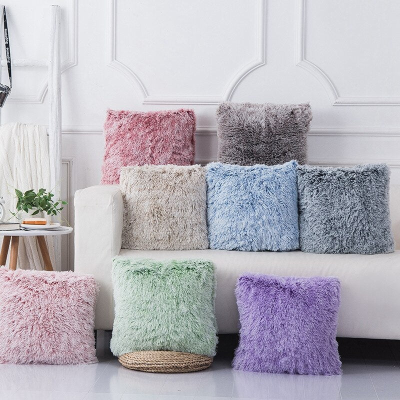 Soft Faux Fur Pillows Case Plush Cushion Cover Pink Blue Purple Warm Living Room Bedroom Sofa Decorative Pillows Cover 43x43cm