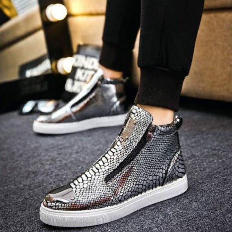 Sneakers Men High Top Microfiber Platform Shoes Brand Fashion Printmens Shoes Black PU Hot Footwear Male Vulcanize Shoes D5-17 - Surprise store