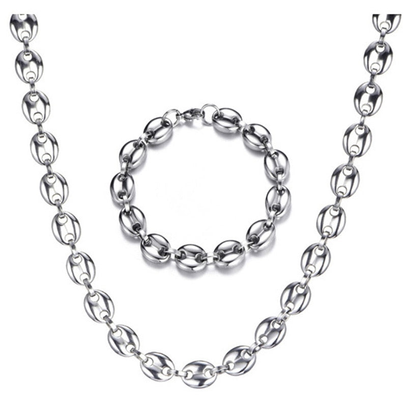 Coffee Beans Chains Necklaces Bracelets Set Stainless Steel Jewelry For Men Women 6MM 8MM 11MM 13MM Hiphop Statement USENSET