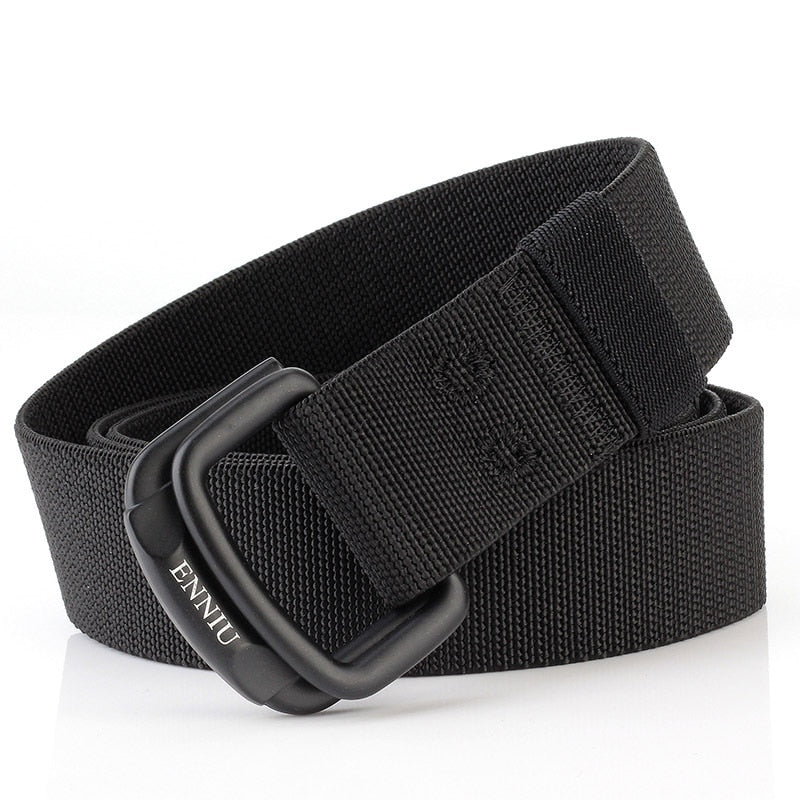 Military Equipment Belt Men Elastic Nylon Tactical Belts For Jeans Pants Solid Strap Canvas Double Ring Metal Buckle Waist Belt
