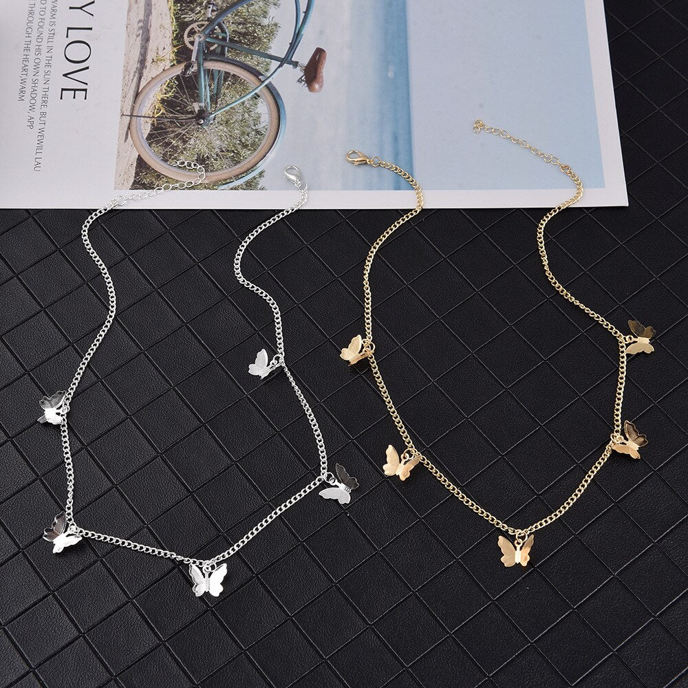 Trendy Choker Necklace Lovely Golden Silver Plated Butterfly Necklace Short Women Bohemian Holiday Romantic Gift Jewelry