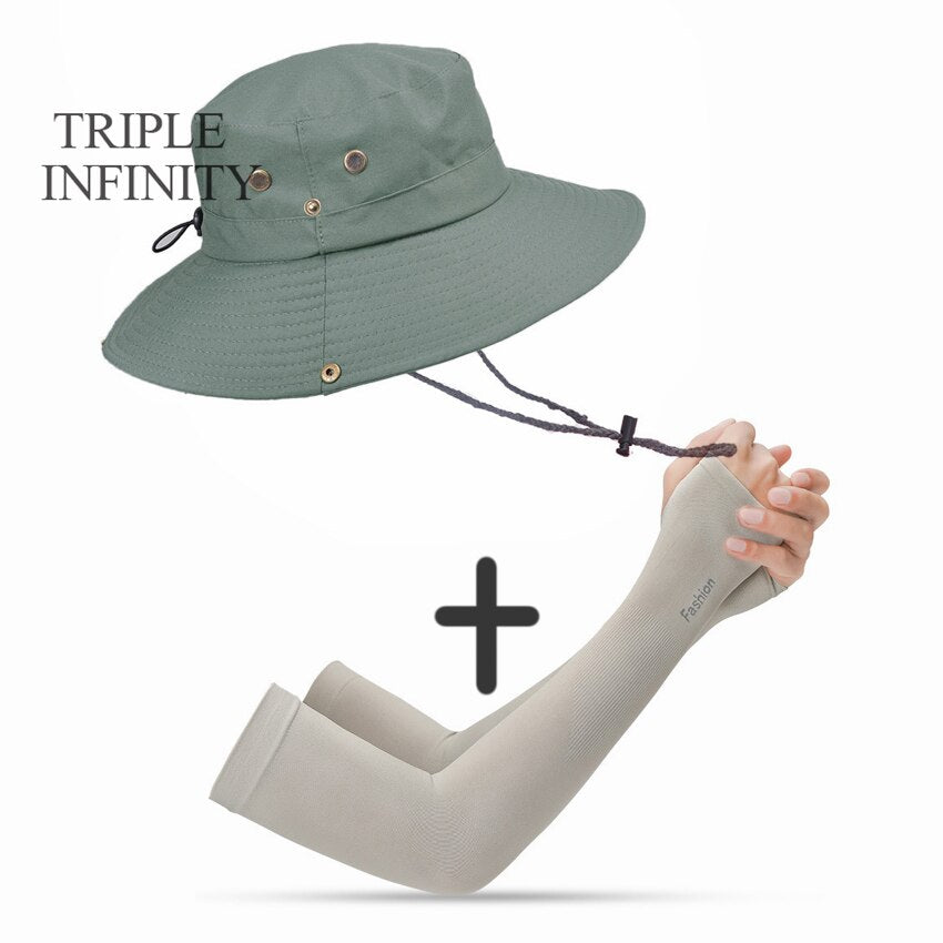 Outdoor Summer Men's Sun Hat Wide Brim Breathable Mountaineering Hiking Bucket Hat Anti-UV Sun Protection Sunshade Fishing Hat