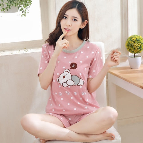Homewear Pajamas Comfortable Girl Summer Female Cute Pijamas Women Sleepwear Lovely Home Suits Pyjama Short Sleeve Pajamas Set