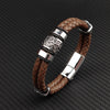 MingAo Punk316l Stainless Steel Irregularly Cracked Bead Bracelet Genuine Braided Leather Male Bracelets & Bangles Men's Jewelry