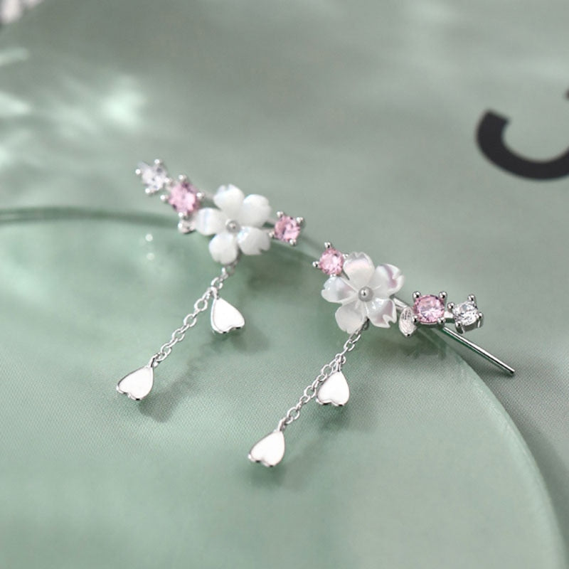Foxanry Prevent Allergy 925 Sterling Silver Stud Earrings for Women New Trendy Elegant Flowers Tassel Party Jewelry Wholesale