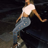Side Eyelets High Waist Jeans Hollow Out Boyfriend Jeans For Women Skinny High Street Jeans Blue Black Denim Pencil Pants
