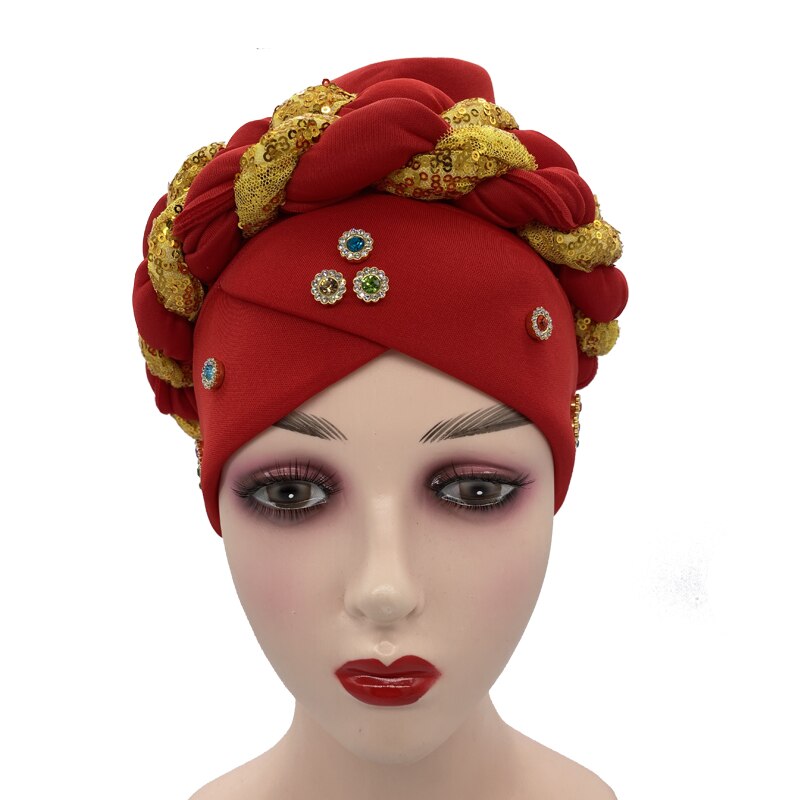 Latest Diamonds Turban Cap for Women Ready Female Head Wraps African Auto Geles Aso Oke Headtie Muslim Headscarf Turbans Hat