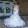 White Sexy Sweetheart Mermaid Wedding Dresses African Black Girls Luxury Crystals Beads Feathers Organza Bridal Gowns Women