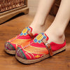 Colorful Rainbow Women Casual Linen Knitted Handmade Mules Slippers Retro Vegan Summer Ladies Canvas Comfortable Shoes