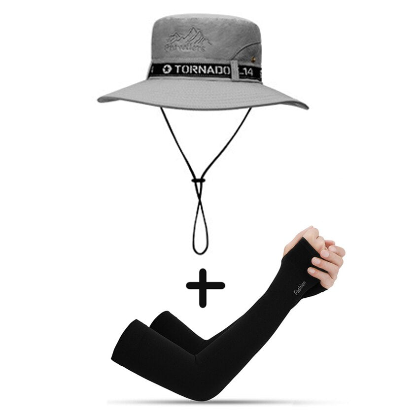 UPF 50+ Summer Hats Men Sun Protector UV-proof Breathable Bucket Hat Large Wide Brim Hiking Outdoor Fishing Beach Cap Cowboy New