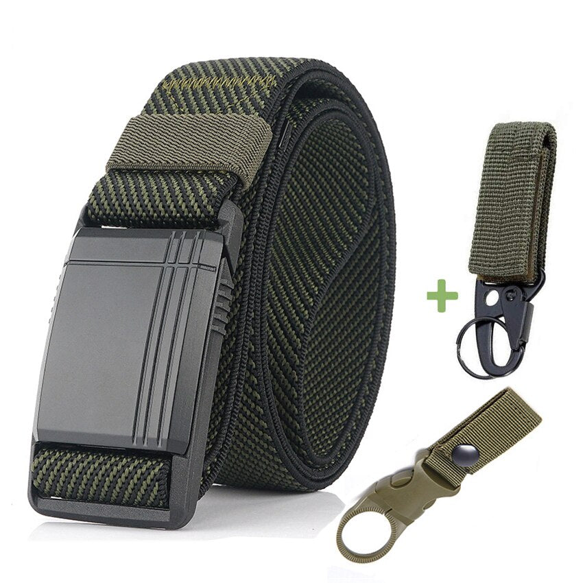 New Elastic Belt For Men Slide Metal Magnetic Buckle Adjustable Male Trousers Belts Military Combat Tactical Belts High Quality