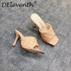 Marian Sqaure Toe Red Quilted Mule Heels Shoe Black PU High Heel Shoes Women Sandals Sliper Woman Shoes zapatos mujer White Blue
