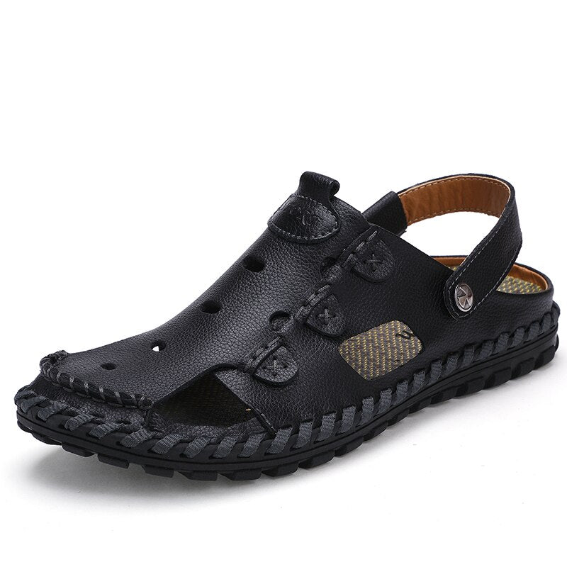 Sandals Shoes For Men's Big Foot Slippers Summer Breathable Genuine Leather deadlift Casual Driving Beach Dad Outdoor soft soled