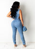 Summer Jeans Overalls Sexy Women Sleeveless Bodycon Blue Denim Pencil Jumpsuit Romper