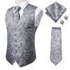 Hi-Tie Silk Adult Men's Vest for Suit Luxury Paisley Floral Plaid Suit Vest and Tie Set Blue Gold Red Sliver Wedding Vest Men