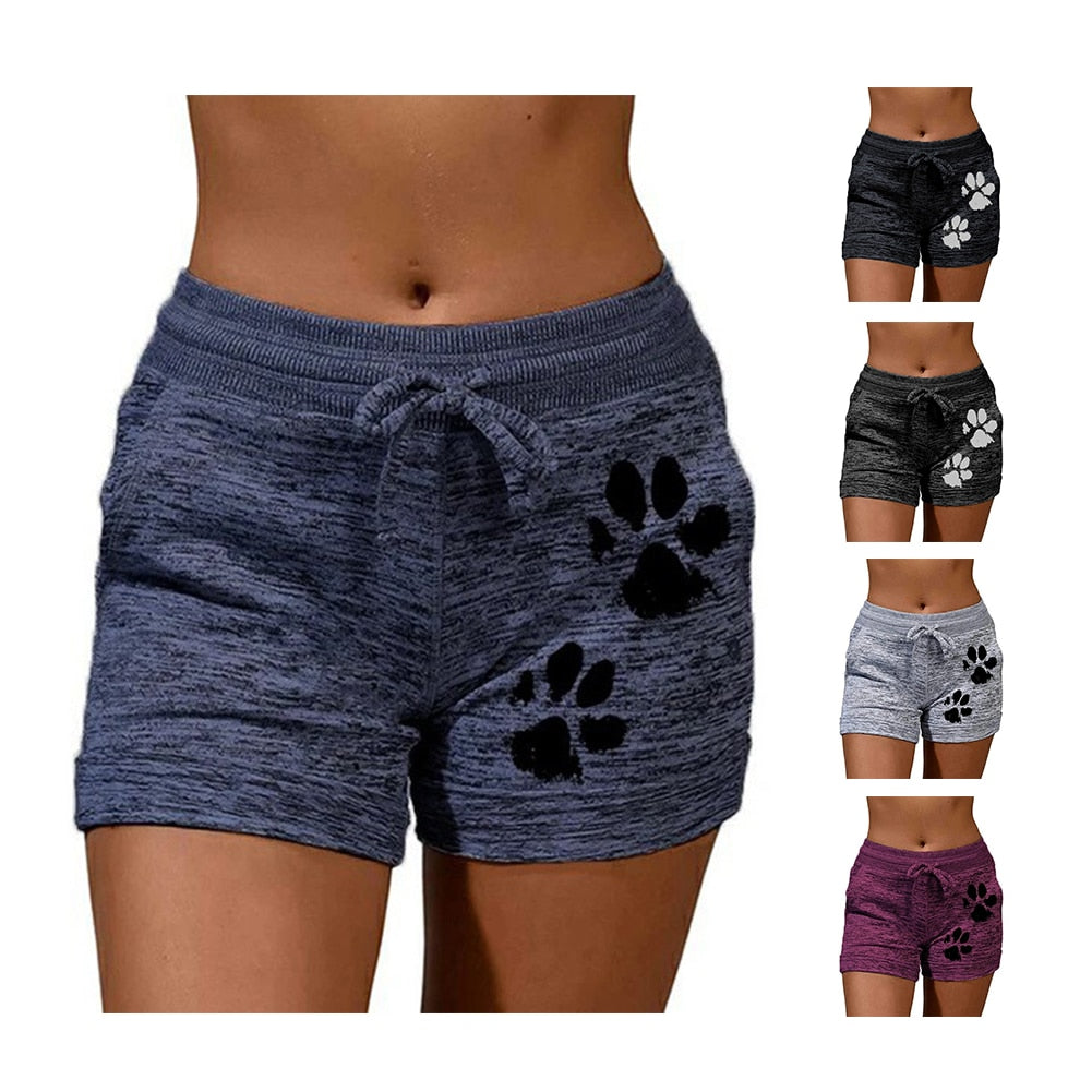 2020 woman shorts Women High Waist Cats Claw Print Drawstring Quick Dry Elastic Sports Shorts Women's Clothing женские шорты
