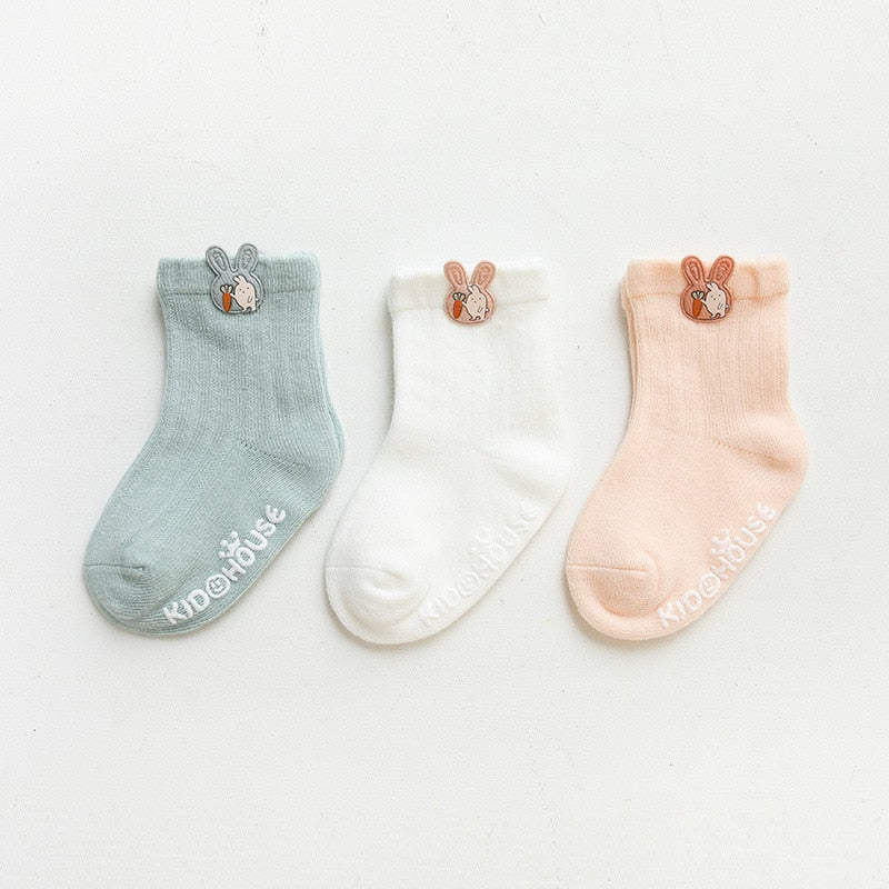 3 Pairs/Lot Infant Sock Cute Cartoon Newborn Baby Socks Dispensing Glue Non-slip Boys Girls Baby Socks Floor Socks Kids Sock