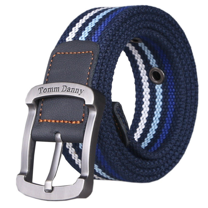 Men & Women Canvas Belt Metal Buckle High Quality Pin Buckle Jeans Belt Tactical Belts for Men Military Strap Army Green Striped