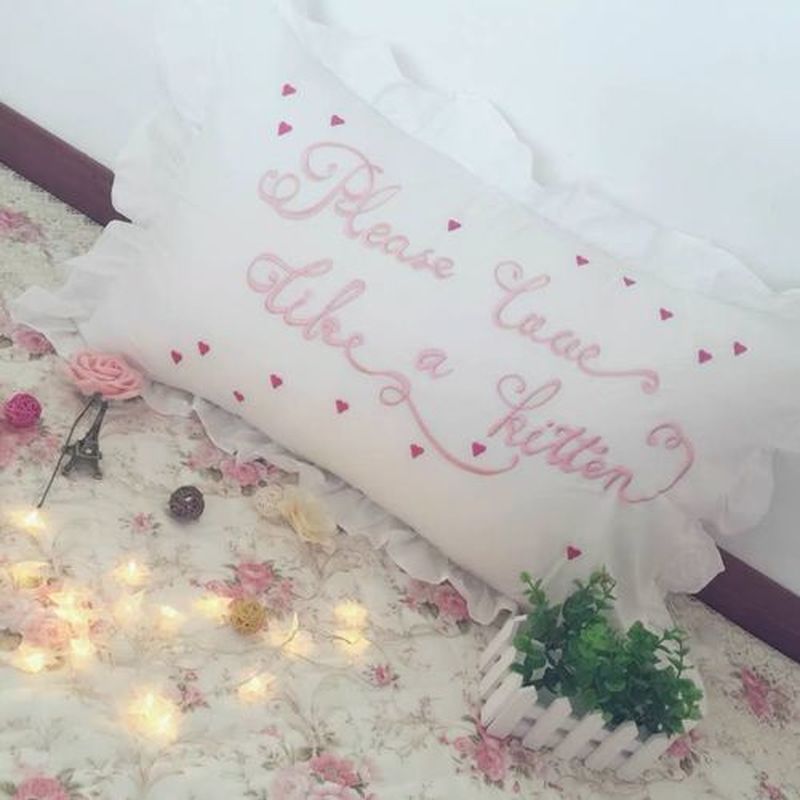 48x74cm Pink Twin Heart Rabbit Pillow Case Cover Cotton Hairball Ruffle Pillowcase Girl Cute Bedding Toy Home Decor