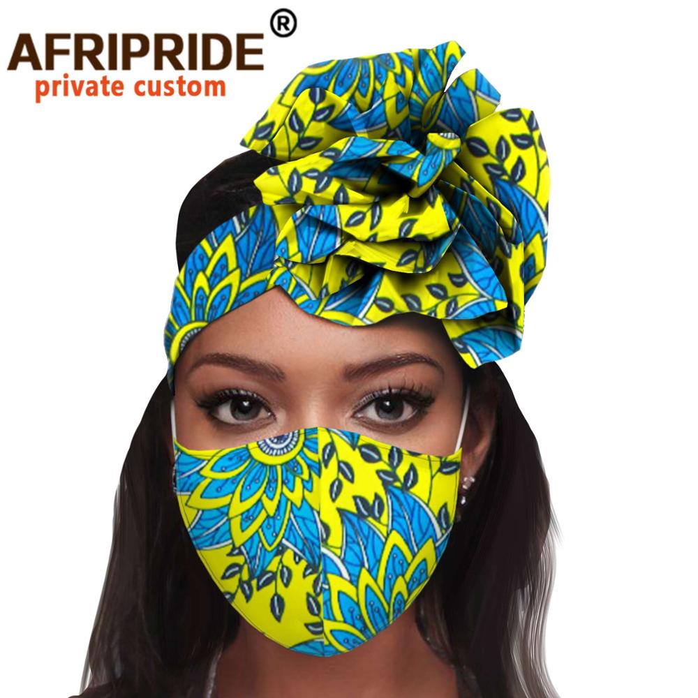 African 2 Piece for Women Headband Headwear Floral Turban Head Scarf Ladies Head Wrap Hair Accessories Match Print Mask A20H015