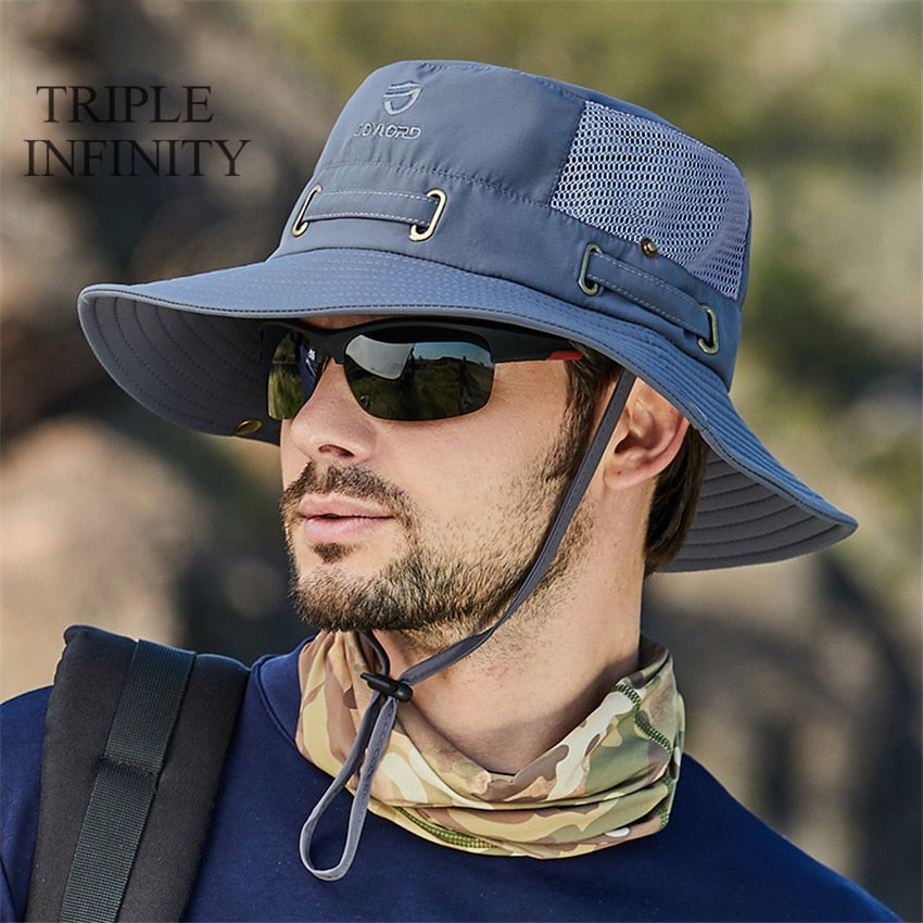 New Summer Mesh Breathable Bucket Hats Men's Outdoor Fishing Mountaineering Sun Hat Casual Foldable Adjustable Male Panama Hat