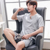 Spring Summer Autumn Men Satin Silk Pajamas Sets of T-shirt & Shorts Male Pijama Sleepwear Leisure Home Clothing Loungewear