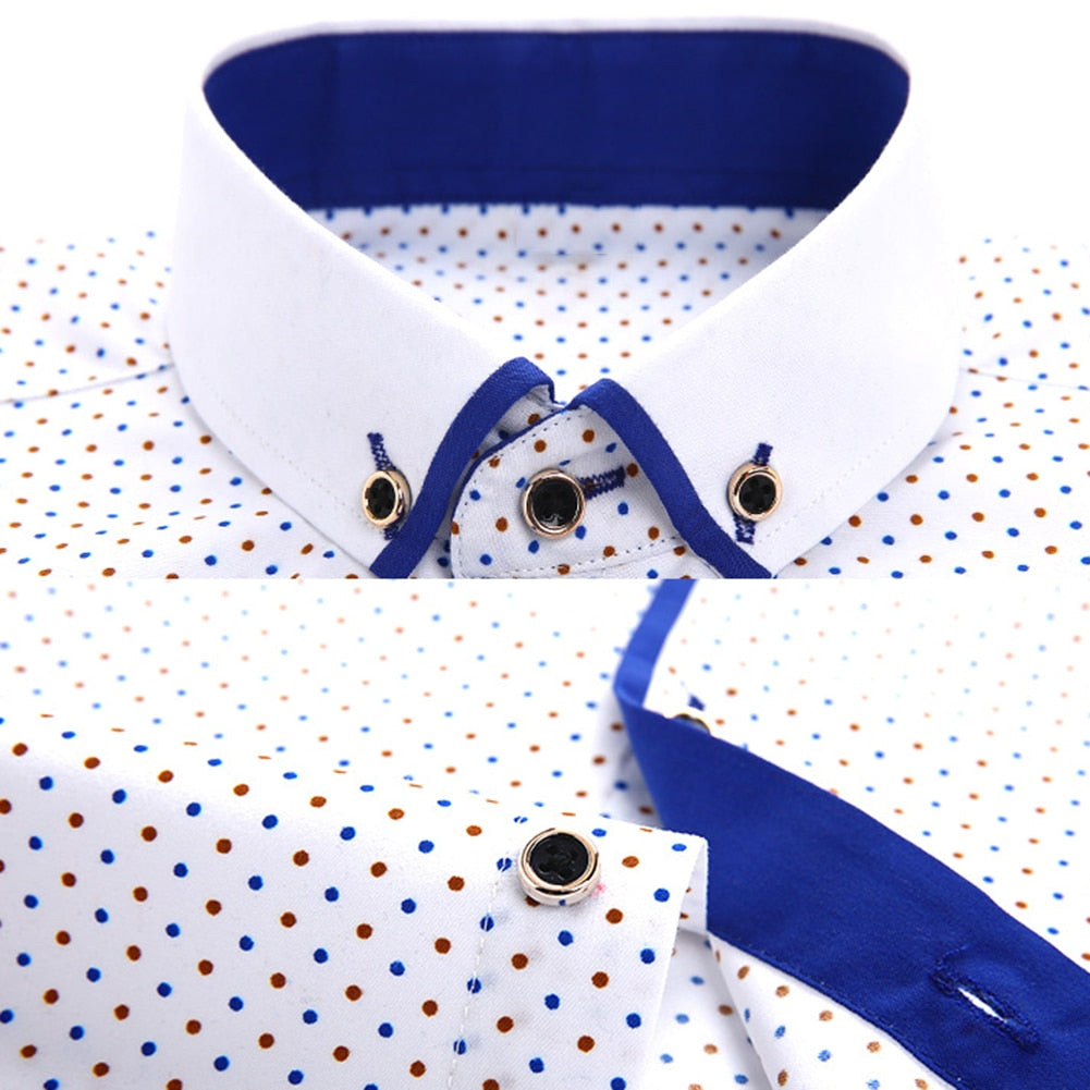 Business Mens Dot Plaid Print Turndown Collar Long Sleeve Button Shirt Blouse Tops Fashion Casual shirt Male Social Dress Shirts