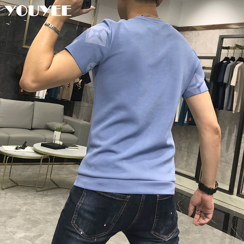 T-Shirt Men Rhinestone Pink Shirt Large Size 4XL New 2022 Summer Personalized Trend High Quality Short Sleeve Tees Male Top