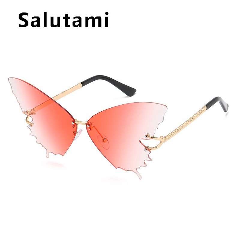 Unique Rimless Overiszed Butterfly Cat Eye Sunglasses For Women New Fashion Brand Gradient Sun Glasses Big Frame Female Shades