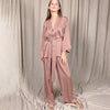 Hwanan Home Suit For Women Sleepwear Loose Flare Pants Three Quarter Sleeve Satin Robe Sets Bathrobe For Home Wear Fashion 2021