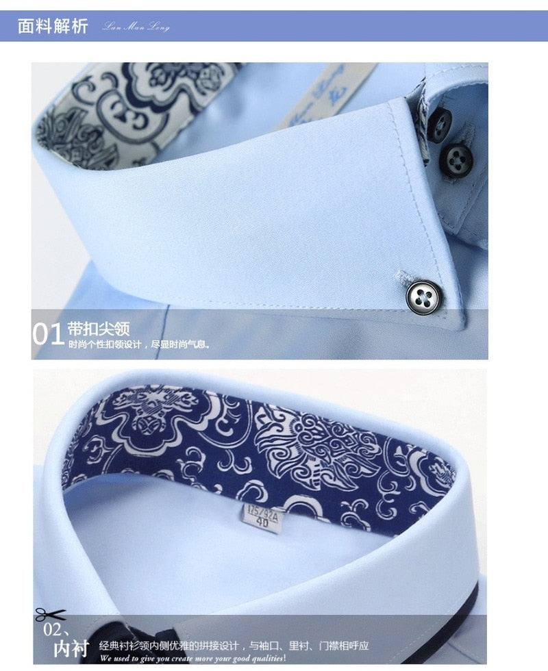 Quality BEST Flower Print Solid New Men Shirt Spring Long Sleeve Social Dress Causal Shirt Men Brand Clothing Camisa