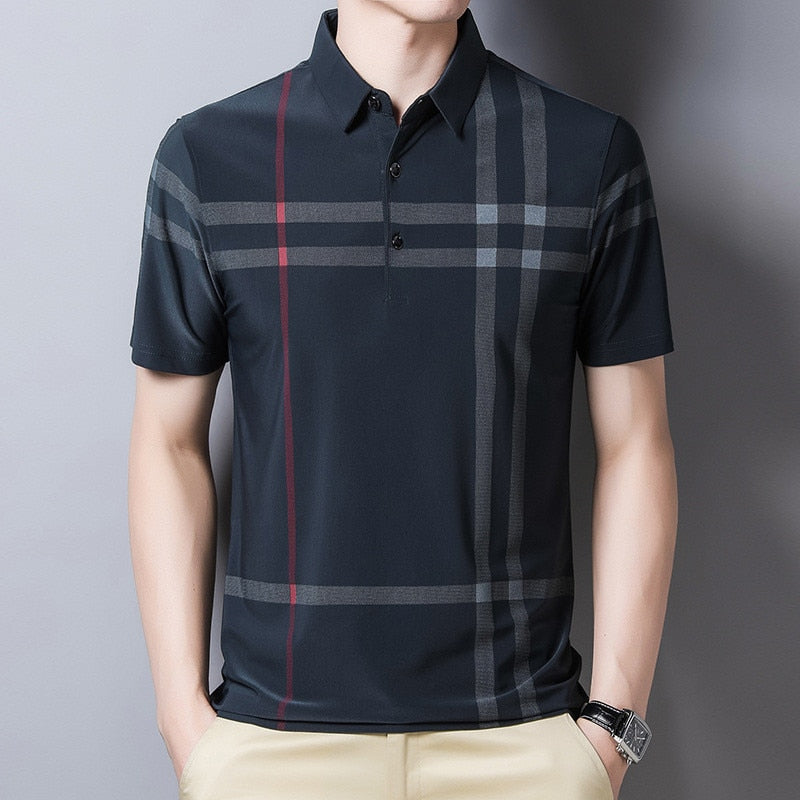 2021 Fashion Brand Men Polo Shirt Summer Cool Thin Shirt for Men Short Sleeve Striped Casula Male Polo Shirt Korean Clothing
