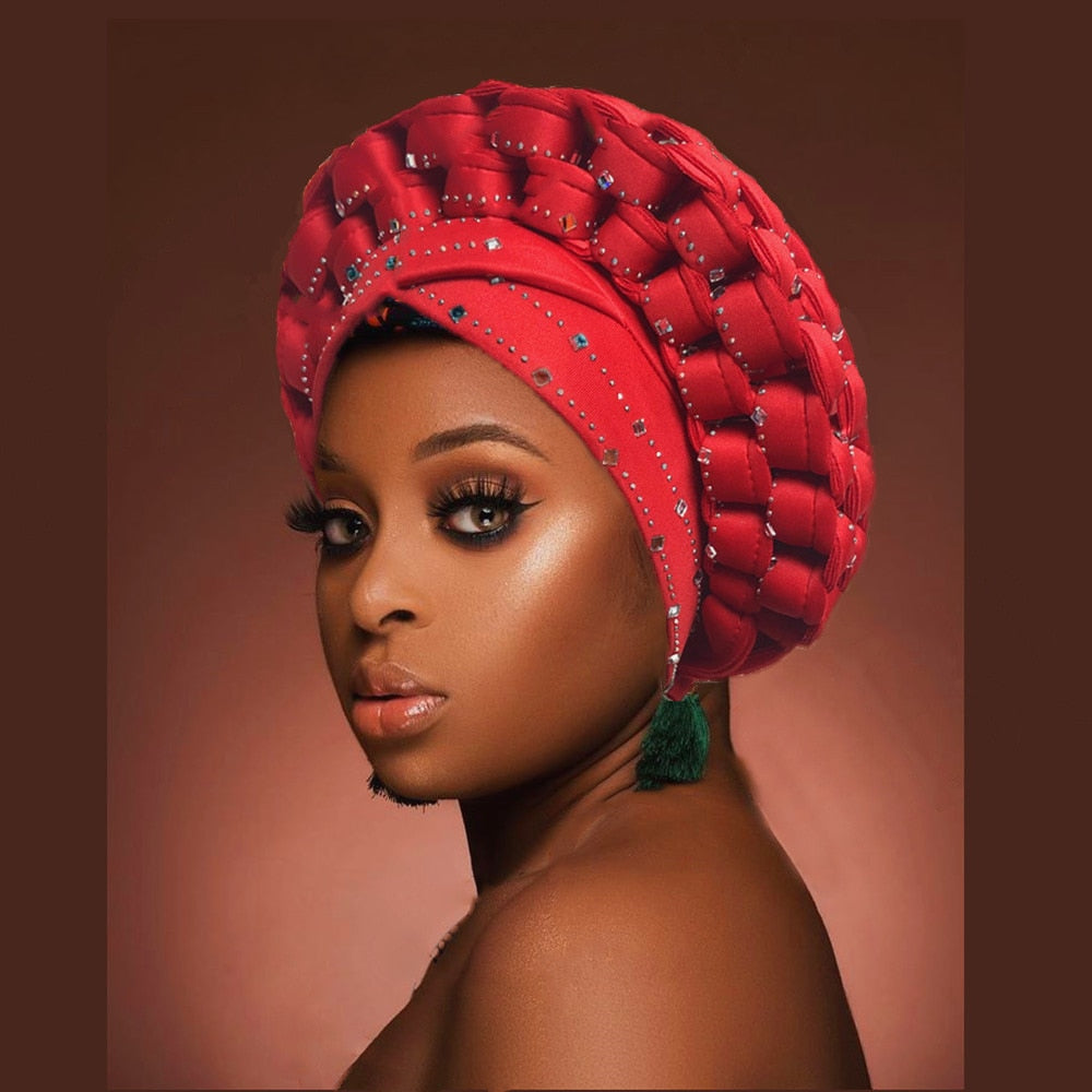 2021 Muslim Latest Shinning Sequins Headties Turban Cap for Women Ready To Wear Head Wraps African Auto Geles Headtie Bonnet