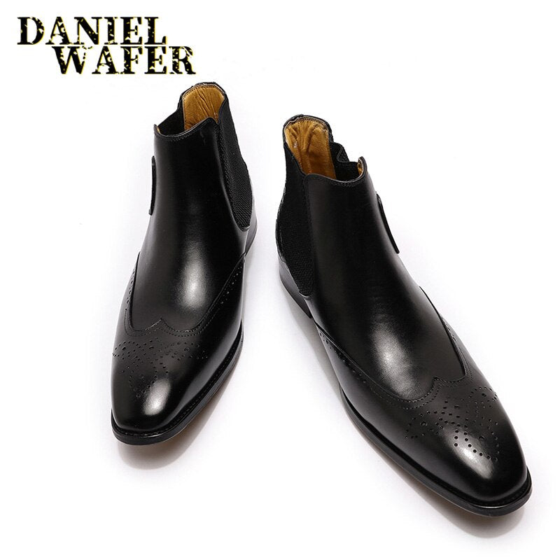 Winter Boots Men Ankle Boots Double Monk Strap High Grade Black Brown Office Wedding Casual Men's Dress Leather Shoes Men