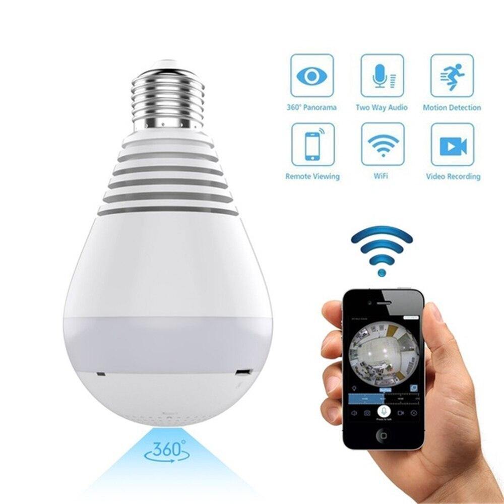 1080P HD WiFi IP Camera 360° Panoramic Fisheye Hidden cam Bulb Light Home Security Fisheye Bulb Lamp Night Vision Baby Monitor - Surprise store