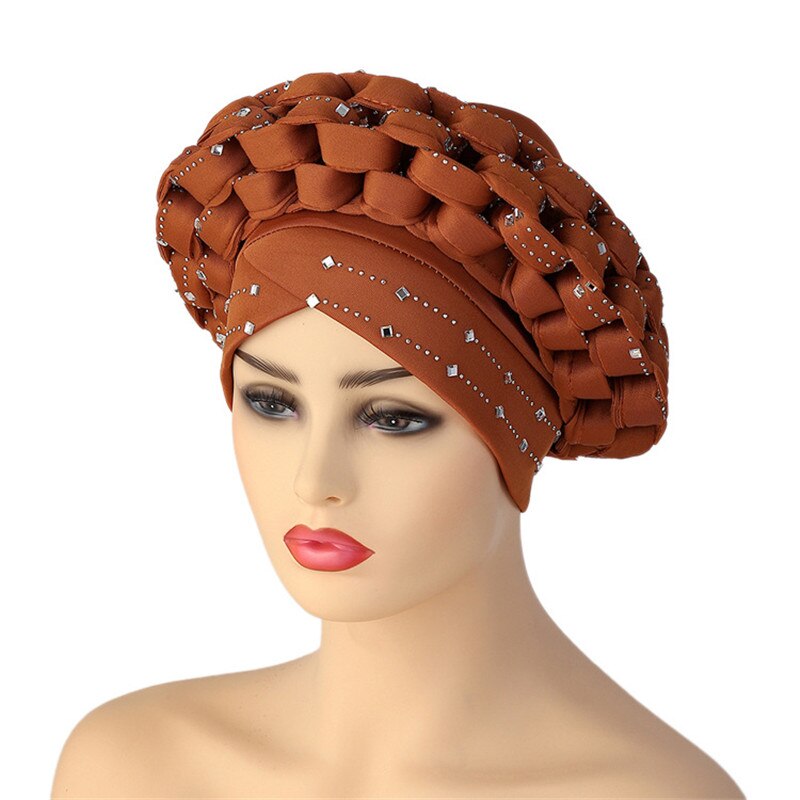 2021 Muslim Latest Shinning Sequins Headties Turban Cap for Women Ready To Wear Head Wraps African Auto Geles Headtie Bonnet