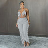 2021 Summer Women Two Piece Fashion Sexy Halter Top High Waist Fringed Stretch Pants Trousers Casual Party Club Clothing Women