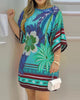 2021 Summer Women's Mini Tropical Print Half Sleeve Casual Dress Round Neck Chic