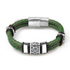 MingAo Punk316l Stainless Steel Irregularly Cracked Bead Bracelet Genuine Braided Leather Male Bracelets & Bangles Men's Jewelry