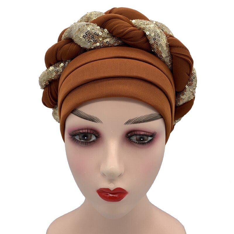 Latest Diamonds Turban Cap for Women Ready Female Head Wraps African Auto Geles Aso Oke Headtie Muslim Headscarf Turbans Hat