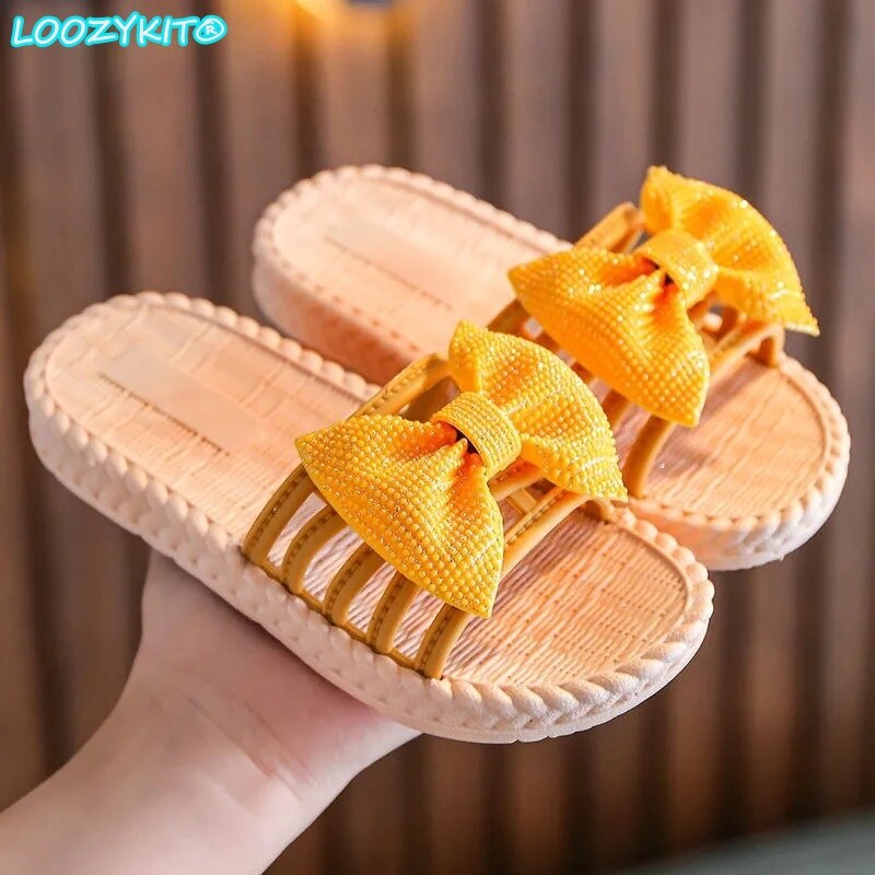 New Summer Girls Sandals Slides Kids Beach Sandals Pleated Ruffles Princess Sweet Kids Slippers for Bath Swimming Indoor Outdoor