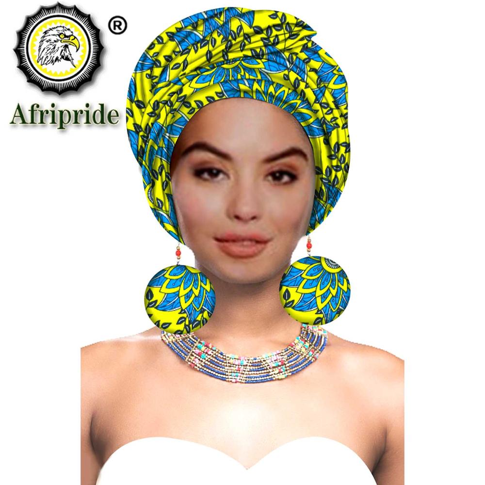 African Turbans African Headwraps for Woman African Headscarf Nigerian Headtie with Matching Earring Dashiki Ankara Wax S20H004