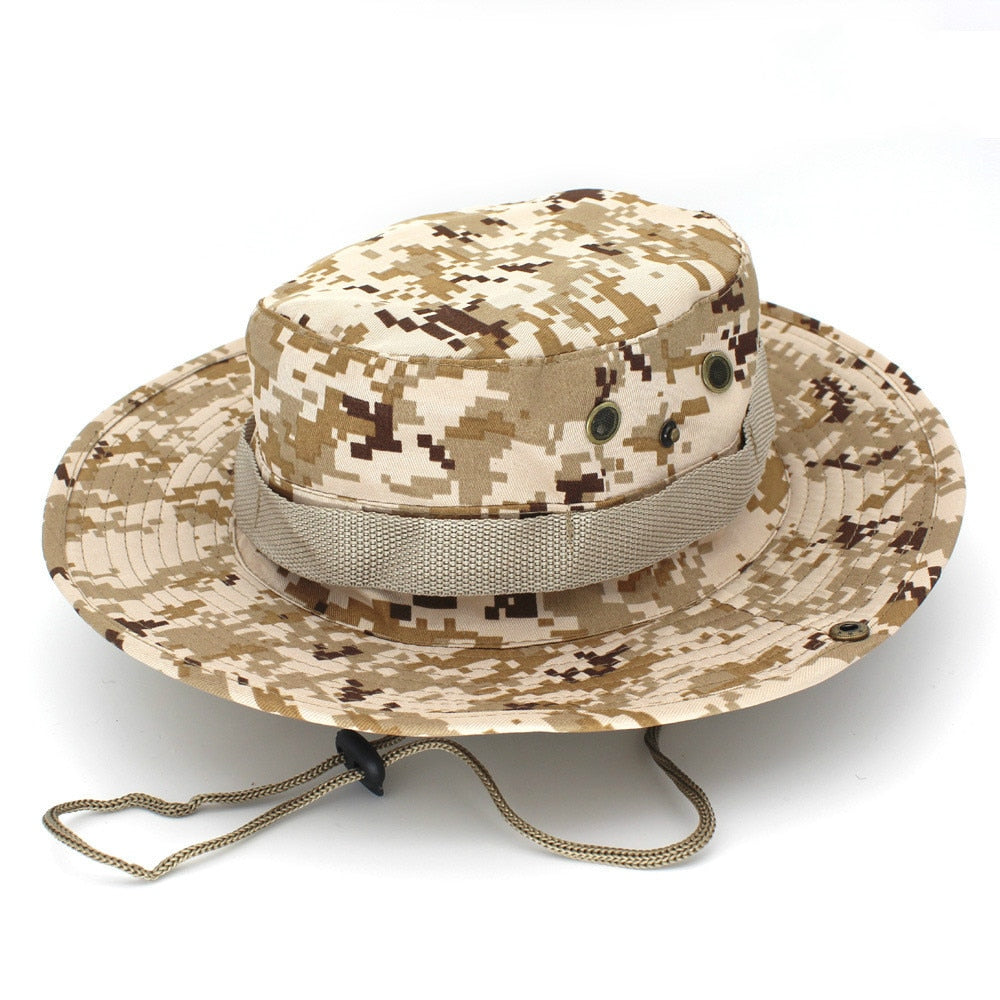 Camouflage Tactical Cap Military Boonie Hat US Army Caps Camo Men Outdoor Sports Sun Bucket Cap Fishing Hiking Hunting Hats 60CM