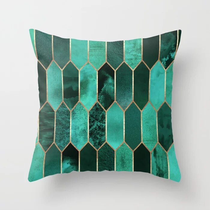 Flower Leaves Pattern Throw Pillow Case Teal Blue Cushion Covers for Home Sofa Chair Decorative Pillowcases