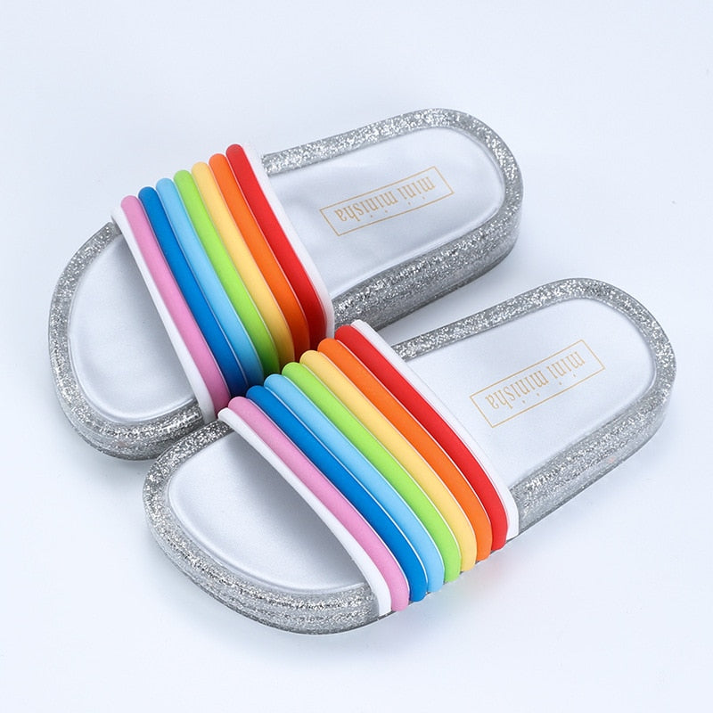 Children's Sandals for Girls Rainbow Straps Baby Slippers Kid's Summer Outdoor LED Flash lighted Slipper Luminous 1pairs/2pcs