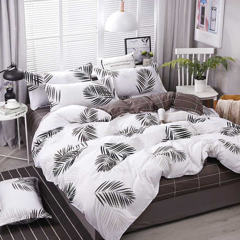 Classic Black White Grid Bedding Set Fashion Polka Dot Double Bed Linens Cover Set Quilt Pillowcase Shinging Star Pattern